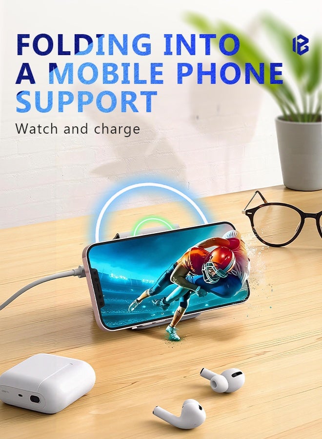 بازار شاحن لاسلكي مغناطيسي قابل للطي 3 في 1 مع محول USB-C بقوة 20 وات - محطة شحن سريعة لسلسلة iPhone 16/15/14/13/12، Apple Watch Ultra/10/9/8/7/6/5/4/3/2/SE، AirPods Pro/3/2 (أبيض) - Image 4